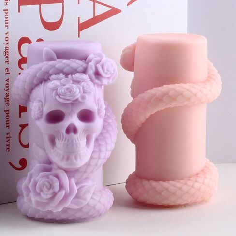 Snake Winding Cylinder Candle Mold Skull Candle Mold Snake Skull Silicone Molds for Halloween Candle Making Candle Home Decorate Mold Aromatherapy Gypsum Candles Resin Clay Craft in Saudi Arabia