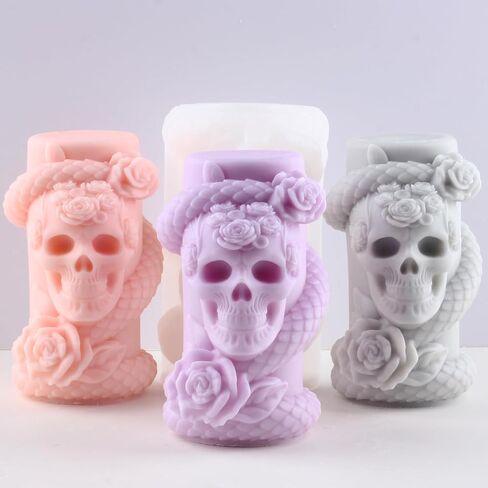 Snake Winding Cylinder Candle Mold Skull Candle Mold Snake Skull Silicone Molds for Halloween Candle Making Candle Home Decorate Mold Aromatherapy Gypsum Candles Resin Clay Craft in Saudi Arabia