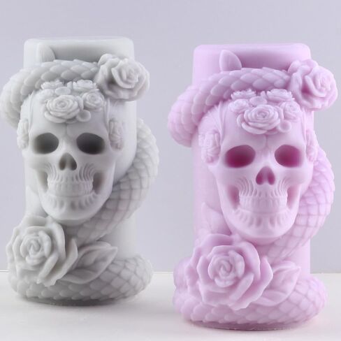 Snake Winding Cylinder Candle Mold Skull Candle Mold Snake Skull Silicone Molds for Halloween Candle Making Candle Home Decorate Mold Aromatherapy Gypsum Candles Resin Clay Craft in Saudi Arabia