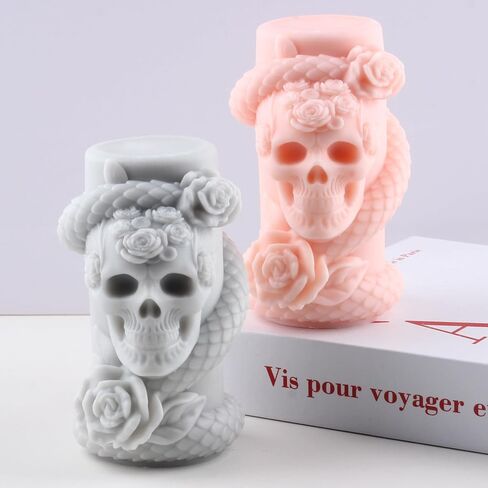 Snake Winding Cylinder Candle Mold Skull Candle Mold Snake Skull Silicone Molds for Halloween Candle Making Candle Home Decorate Mold Aromatherapy Gypsum Candles Resin Clay Craft in Saudi Arabia