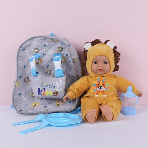 13" Soft Doll with Carry On Backpack Carrier, Briefcase Pocket for Doll Accessories and Clothing (Backpack Lion) in Saudi Arabia