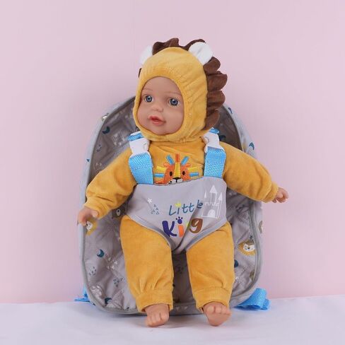 13" Soft Doll with Carry On Backpack Carrier, Briefcase Pocket for Doll Accessories and Clothing (Backpack Lion) in Saudi Arabia