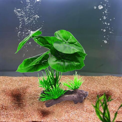 زينة شجرة اللبخ لحوض السمك الحريري، قطعتان من نبات الحرير الاصطناعي، أرجوحة وسادة أوراق البيتا، جلود سمكة ذهبية/نباتات الزواحف لعبة سمكة بيتا من خشب دريفت - A03 in Kuwait