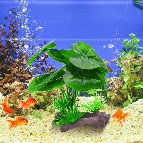 زينة شجرة اللبخ لحوض السمك الحريري، قطعتان من نبات الحرير الاصطناعي، أرجوحة وسادة أوراق البيتا، جلود سمكة ذهبية/نباتات الزواحف لعبة سمكة بيتا من خشب دريفت - A03 in Kuwait