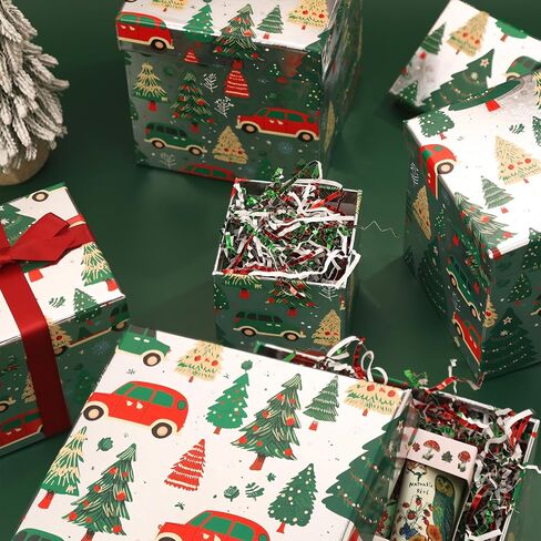 5PCS Christmas Nesting Gift Boxes Set, Silver Foil Mirrored Xmas Tree Car Square Cardboard Nested Box w/Lid, for Gift Wrapping New Year, Assorted Size in Saudi Arabia