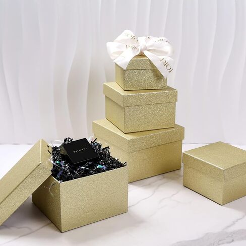 5PCS Christmas Nesting Gift Boxes Set, Silver Foil Mirrored Xmas Tree Car Square Cardboard Nested Box w/Lid, for Gift Wrapping New Year, Assorted Size in Saudi Arabia