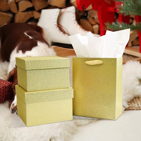 5PCS Christmas Nesting Gift Boxes Set, Silver Foil Mirrored Xmas Tree Car Square Cardboard Nested Box w/Lid, for Gift Wrapping New Year, Assorted Size in Saudi Arabia