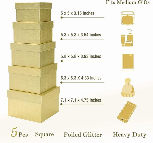 5PCS Christmas Nesting Gift Boxes Set, Silver Foil Mirrored Xmas Tree Car Square Cardboard Nested Box w/Lid, for Gift Wrapping New Year, Assorted Size in Saudi Arabia