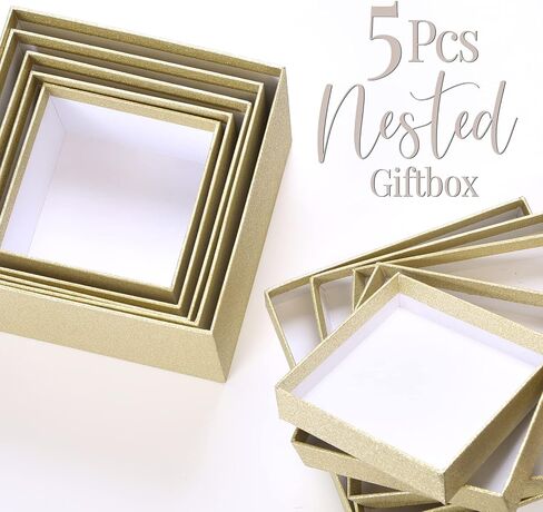 5PCS Christmas Nesting Gift Boxes Set, Silver Foil Mirrored Xmas Tree Car Square Cardboard Nested Box w/Lid, for Gift Wrapping New Year, Assorted Size in Saudi Arabia