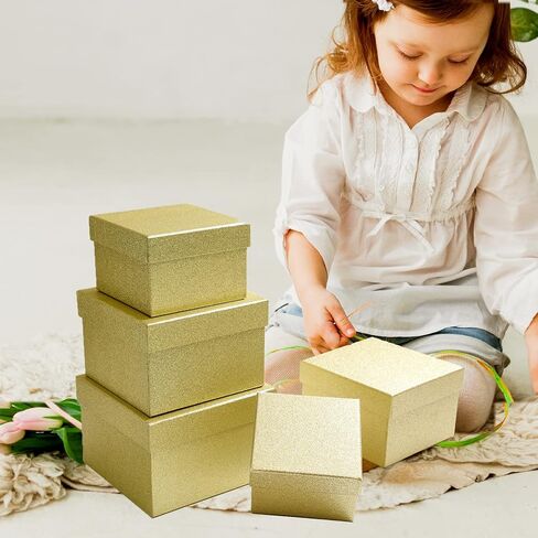 5PCS Christmas Nesting Gift Boxes Set, Silver Foil Mirrored Xmas Tree Car Square Cardboard Nested Box w/Lid, for Gift Wrapping New Year, Assorted Size in Saudi Arabia