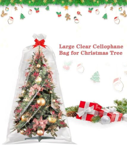 JOYIT 10 Pack Clear Cellophane Bags Large (35 in x 55 in) - 3 Mil Thicker Clear Cellophane Wrap for Gift Baskets, Opp Clear Plastic Gift Bags with Red Bows Ribbons in Saudi Arabia