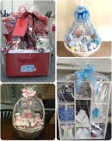JOYIT 10 Pack Clear Cellophane Bags Large (35 in x 55 in) - 3 Mil Thicker Clear Cellophane Wrap for Gift Baskets, Opp Clear Plastic Gift Bags with Red Bows Ribbons in Saudi Arabia