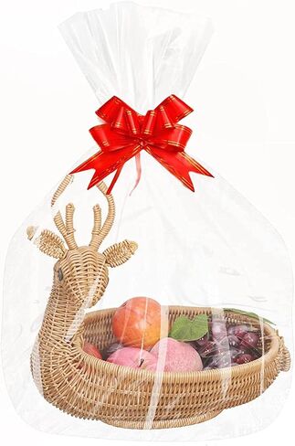 JOYIT 10 Pack Clear Cellophane Bags Large (35 in x 55 in) - 3 Mil Thicker Clear Cellophane Wrap for Gift Baskets, Opp Clear Plastic Gift Bags with Red Bows Ribbons in Saudi Arabia