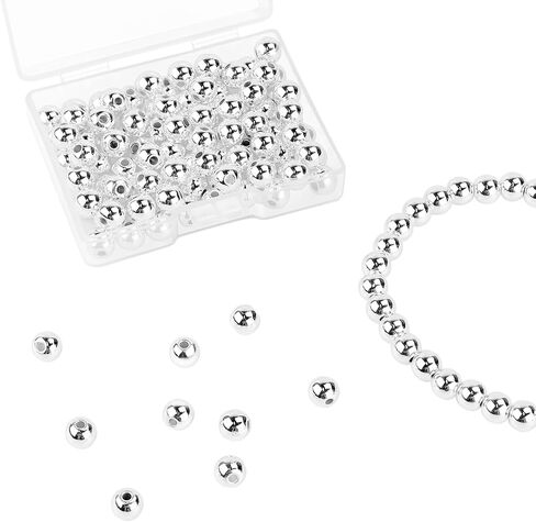 100 Pcs Silver Plated Brass Seamless Ball Beads Loose Beads Round Spacer Beads for DIY Bracelet Jewelry Craft Making (Silver 4 mm) in Saudi Arabia