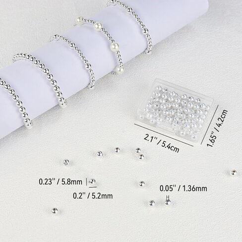 100 Pcs Silver Plated Brass Seamless Ball Beads Loose Beads Round Spacer Beads for DIY Bracelet Jewelry Craft Making (Silver 4 mm) in Saudi Arabia