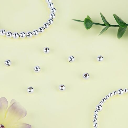 100 Pcs Silver Plated Brass Seamless Ball Beads Loose Beads Round Spacer Beads for DIY Bracelet Jewelry Craft Making (Silver 4 mm) in Saudi Arabia