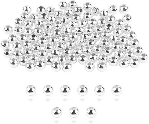 100 Pcs Silver Plated Brass Seamless Ball Beads Loose Beads Round Spacer Beads for DIY Bracelet Jewelry Craft Making (Silver 4 mm) in Saudi Arabia