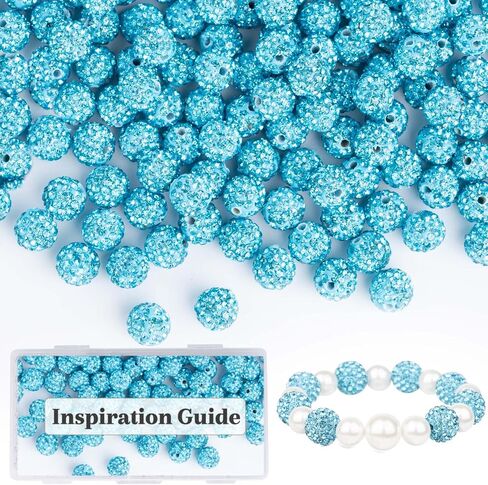 120 pcs 10mm White Rhinestone Beads Bulk, Shiny Round Rhinestone Beads for Jewelry Making, Sparkle Crystal Beads for Baseball Necklace, Disco Ball Beads, White Rhinestones for Crafting in Kuwait