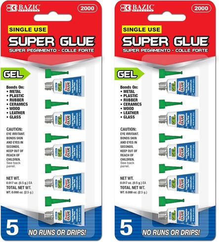 BAZIC Super Glue Gel 0.5g, Clear No Run Gel, Fast Dry Mini Small Tube Adhesive Bonding for Office & Home Improvement (5/Pack), 1-Pack in Saudi Arabia