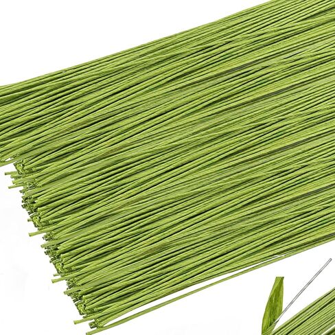 MOUYAT 400 قطعة 15.7 بوصة سيقان أسلاك الزهور، 14 سلك زهور أخضر، سلك جذعي زهور ملفوف بالورق لترتيبات الزهور DIY، الحرف اليدوية in Kuwait