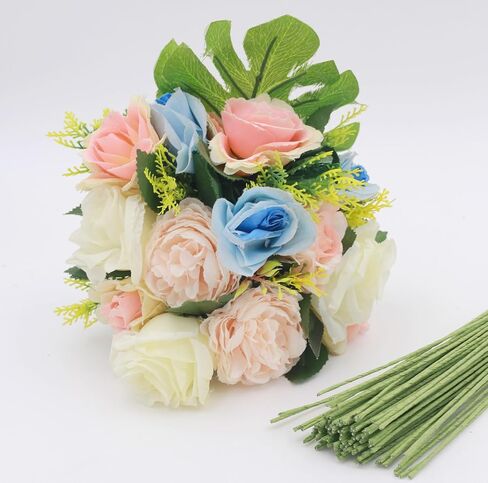 MOUYAT 400 قطعة 15.7 بوصة سيقان أسلاك الزهور، 14 سلك زهور أخضر، سلك جذعي زهور ملفوف بالورق لترتيبات الزهور DIY، الحرف اليدوية in Kuwait