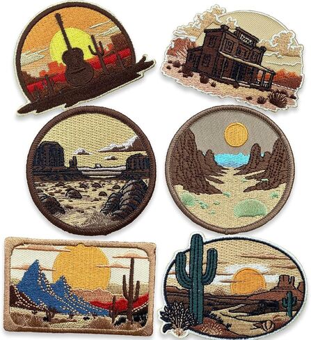 Texas Embroidered Patchs for Hats Iron On/Sew On,6 Pcs Old Western Style TX Embroidery Sheets with Heat Press Adhesive for Trucker Hat/Backpacks/Jackets/Beanie/DIY Material Supplies(Rectangle/Round) in Saudi Arabia