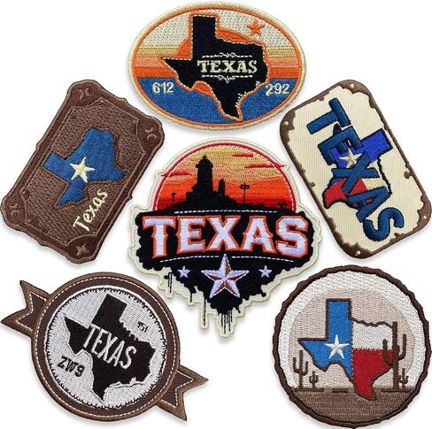 Texas Embroidered Patchs for Hats Iron On/Sew On,6 Pcs Old Western Style TX Embroidery Sheets with Heat Press Adhesive for Trucker Hat/Backpacks/Jackets/Beanie/DIY Material Supplies(Rectangle/Round) in Saudi Arabia