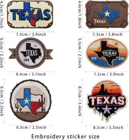 Texas Embroidered Patchs for Hats Iron On/Sew On,6 Pcs Old Western Style TX Embroidery Sheets with Heat Press Adhesive for Trucker Hat/Backpacks/Jackets/Beanie/DIY Material Supplies(Rectangle/Round) in Saudi Arabia