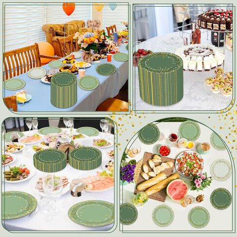 OBUSATT 100Pcs Sage Green Paper Plates Green and Gold Party Supplies Polka Dot Green Tableware Disposable 7 Inch Dinner Dessert Cake Plates for Bridal Baby Shower Wedding Birthday Party Decorations in Saudi Arabia