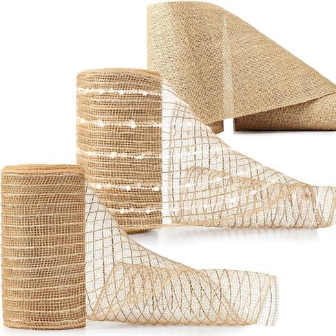 Yunlly 3 لفات عيد الميلاد الطبيعية الخيش شبكة الشريط 6 بوصة × 10 ياردة الجوت الخيش الشريط السلكية الشريط عيد الميلاد الشريط لإكليل المزرعة إكليل شجرة عيد الميلاد الديكور in Kuwait