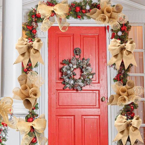 Yunlly 3 لفات عيد الميلاد الطبيعية الخيش شبكة الشريط 6 بوصة × 10 ياردة الجوت الخيش الشريط السلكية الشريط عيد الميلاد الشريط لإكليل المزرعة إكليل شجرة عيد الميلاد الديكور in Kuwait