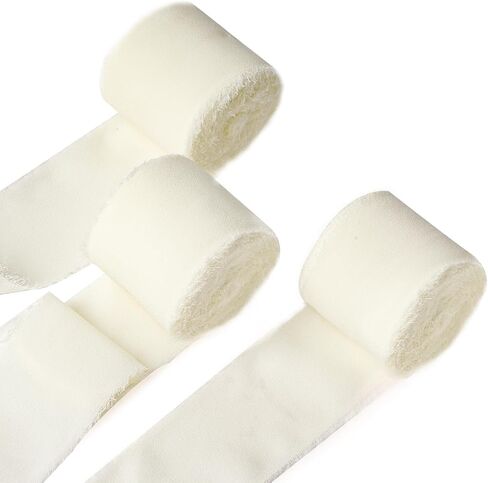 3 Rolls Chiffon Silk Ribbons Set 1.5 inch x 21Yd (3 Rolls *7Yd) Fringe Ribbon for Wedding Invitations Flower Arrangement Decoration Wrapping DIY Handicrafts Baby Shower (Cream White) in Saudi Arabia