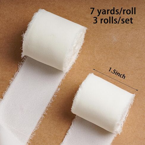 3 Rolls Chiffon Silk Ribbons Set 1.5 inch x 21Yd (3 Rolls *7Yd) Fringe Ribbon for Wedding Invitations Flower Arrangement Decoration Wrapping DIY Handicrafts Baby Shower (Cream White) in Saudi Arabia