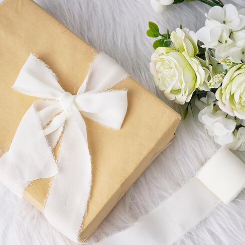 3 Rolls Chiffon Silk Ribbons Set 1.5 inch x 21Yd (3 Rolls *7Yd) Fringe Ribbon for Wedding Invitations Flower Arrangement Decoration Wrapping DIY Handicrafts Baby Shower (Cream White) in Saudi Arabia