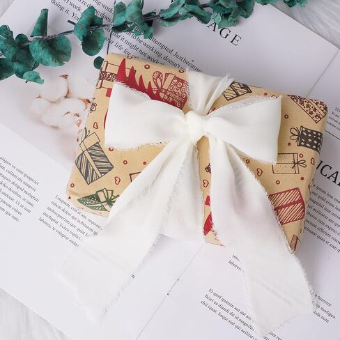 3 Rolls Chiffon Silk Ribbons Set 1.5 inch x 21Yd (3 Rolls *7Yd) Fringe Ribbon for Wedding Invitations Flower Arrangement Decoration Wrapping DIY Handicrafts Baby Shower (Cream White) in Saudi Arabia