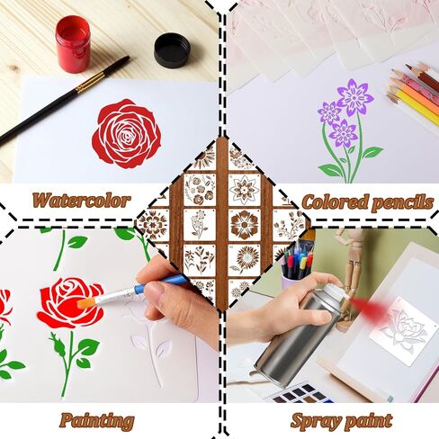 Giantree 5.9 بوصة استنسل الأزهار للرسم، 20 قطعة من استنسل الزهور للحرف اليدوية لوحة الصخور الكبيرة استنسل طلاء عباد الشمس البلاستيكي القابل لإعادة الاستخدام للرسم على بلاط الحائط الخشبي وديكور المنزل in Saudi Arabia
