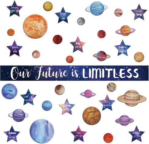 Kosiz 97 Pcs Space Classroom Bulletin Board Decorations Solar System Galaxy Classroom Decorations Cutouts Galaxy Our Future is Limitless with Large Stars Foil Stars Planets for School Bulletin Board in Saudi Arabia