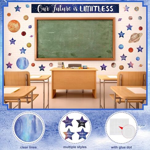 Kosiz 97 Pcs Space Classroom Bulletin Board Decorations Solar System Galaxy Classroom Decorations Cutouts Galaxy Our Future is Limitless with Large Stars Foil Stars Planets for School Bulletin Board in Saudi Arabia