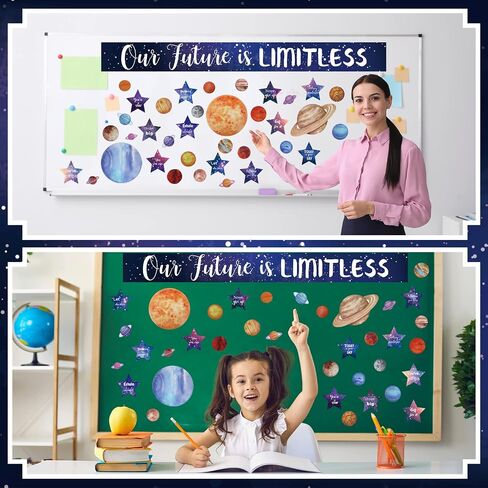 Kosiz 97 Pcs Space Classroom Bulletin Board Decorations Solar System Galaxy Classroom Decorations Cutouts Galaxy Our Future is Limitless with Large Stars Foil Stars Planets for School Bulletin Board in Saudi Arabia