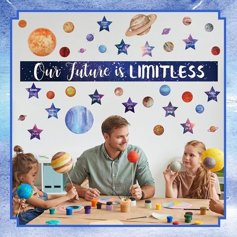 Kosiz 97 Pcs Space Classroom Bulletin Board Decorations Solar System Galaxy Classroom Decorations Cutouts Galaxy Our Future is Limitless with Large Stars Foil Stars Planets for School Bulletin Board in Saudi Arabia