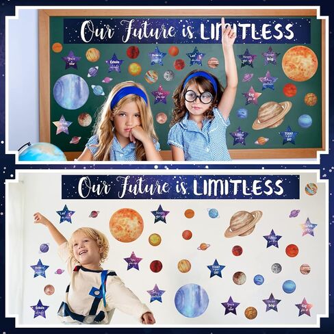 Kosiz 97 Pcs Space Classroom Bulletin Board Decorations Solar System Galaxy Classroom Decorations Cutouts Galaxy Our Future is Limitless with Large Stars Foil Stars Planets for School Bulletin Board in Saudi Arabia