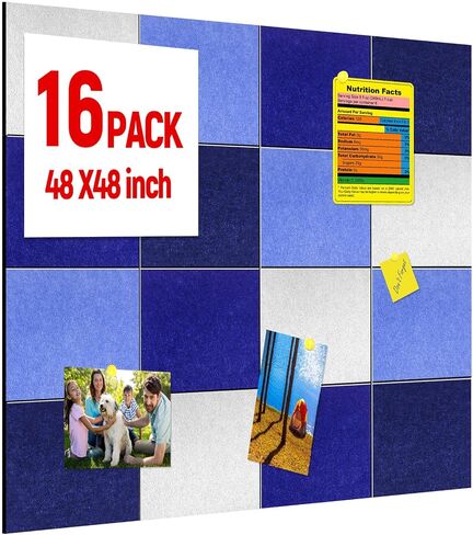 16 Pack Large Felt Cork Boards Bulletin Boards 12" x 12" Felt Wall Tiles Alternative Cork Tiles Safe Removable Felt Boards for Christmas Walls Office Gifts Pin Board Tack Board(Blue Series) in Saudi Arabia