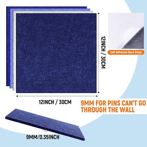 16 Pack Large Felt Cork Boards Bulletin Boards 12" x 12" Felt Wall Tiles Alternative Cork Tiles Safe Removable Felt Boards for Christmas Walls Office Gifts Pin Board Tack Board(Blue Series) in Saudi Arabia