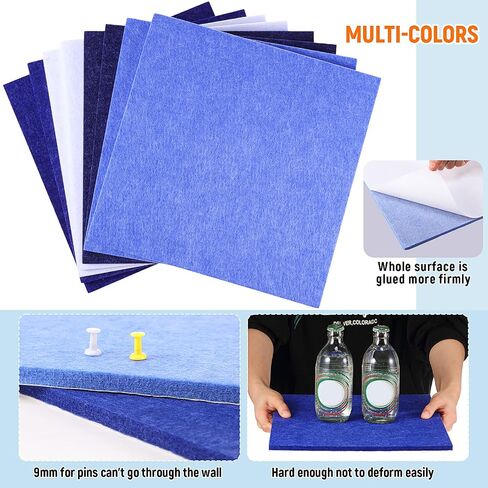 16 Pack Large Felt Cork Boards Bulletin Boards 12" x 12" Felt Wall Tiles Alternative Cork Tiles Safe Removable Felt Boards for Christmas Walls Office Gifts Pin Board Tack Board(Blue Series) in Saudi Arabia