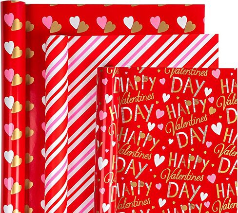 WRAPAHOLIC Valentine's Day Wrapping Paper Roll - Mini Roll - 3 Rolls - 17 Inch X 120 Inch Per Roll - Red and Pink Sweet Heart Design for Wedding, Baby Shower and Birthday in Saudi Arabia