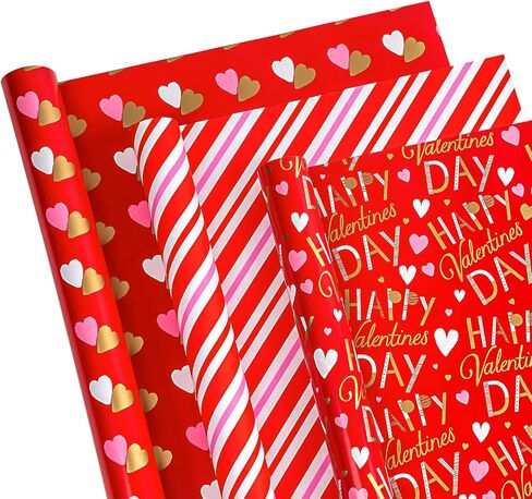 WRAPAHOLIC Valentine's Day Wrapping Paper Roll - Mini Roll - 3 Rolls - 17 Inch X 120 Inch Per Roll - Red and Pink Sweet Heart Design for Wedding, Baby Shower and Birthday in Saudi Arabia