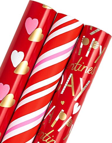 WRAPAHOLIC Valentine's Day Wrapping Paper Roll - Mini Roll - 3 Rolls - 17 Inch X 120 Inch Per Roll - Red and Pink Sweet Heart Design for Wedding, Baby Shower and Birthday in Saudi Arabia