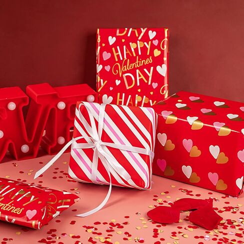 WRAPAHOLIC Valentine's Day Wrapping Paper Roll - Mini Roll - 3 Rolls - 17 Inch X 120 Inch Per Roll - Red and Pink Sweet Heart Design for Wedding, Baby Shower and Birthday in Saudi Arabia
