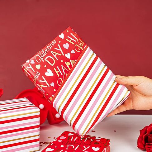 WRAPAHOLIC Valentine's Day Wrapping Paper Roll - Mini Roll - 3 Rolls - 17 Inch X 120 Inch Per Roll - Red and Pink Sweet Heart Design for Wedding, Baby Shower and Birthday in Saudi Arabia