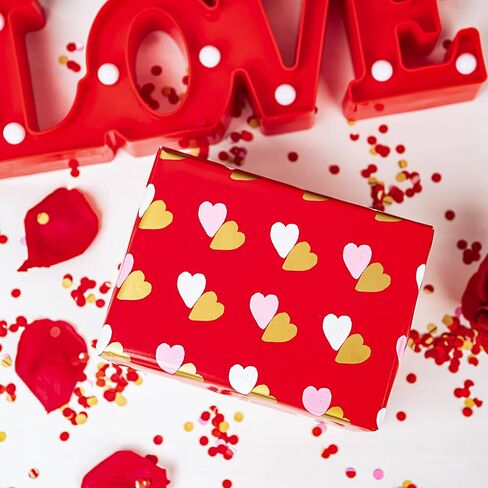 WRAPAHOLIC Valentine's Day Wrapping Paper Roll - Mini Roll - 3 Rolls - 17 Inch X 120 Inch Per Roll - Red and Pink Sweet Heart Design for Wedding, Baby Shower and Birthday in Saudi Arabia